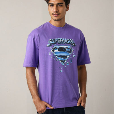 Men's Purple Boxy Fit Character Print Crew Neck T-shirt
