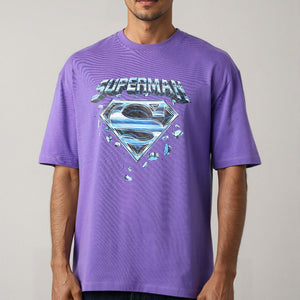Men's Purple Boxy Fit Character Print Crew Neck T-shirt