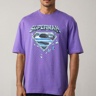 Men's Purple Boxy Fit Character Print Crew Neck T-shirt