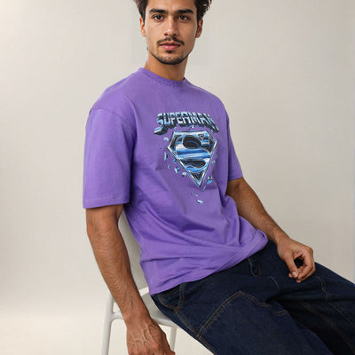 Men's Purple Boxy Fit Character Print Crew Neck T-shirt