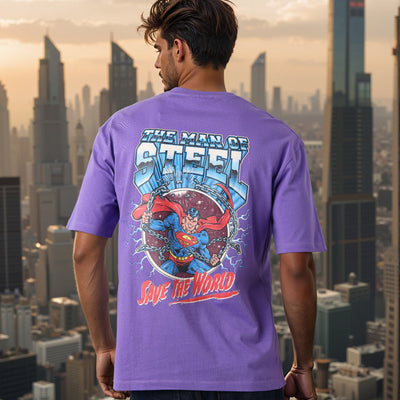 Men's Purple Boxy Fit Character Print Crew Neck T-shirt
