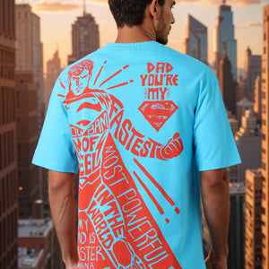 Men's Blue Boxy Fit Character Print Crew Neck T-shirt
