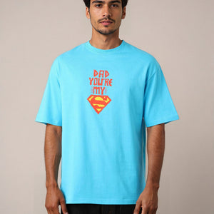 Men's Blue Boxy Fit Character Print Crew Neck T-shirt