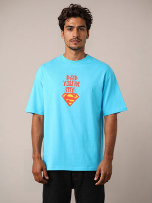 Men's Blue Boxy Fit Character Print Crew Neck T-shirt