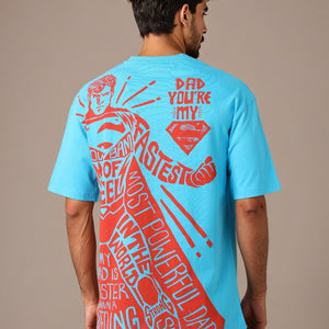 Men's Blue Boxy Fit Character Print Crew Neck T-shirt