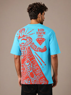 Men's Blue Boxy Fit Character Print Crew Neck T-shirt