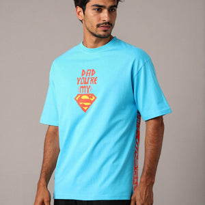 Men's Blue Boxy Fit Character Print Crew Neck T-shirt