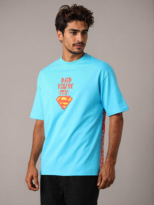 Men's Blue Boxy Fit Character Print Crew Neck T-shirt