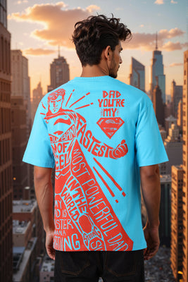 Men's Blue Boxy Fit Character Print Crew Neck T-shirt