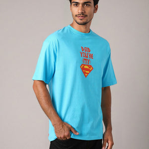 Men's Blue Boxy Fit Character Print Crew Neck T-shirt