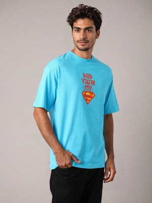Men's Blue Boxy Fit Character Print Crew Neck T-shirt