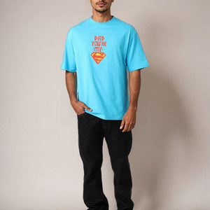 Men's Blue Boxy Fit Character Print Crew Neck T-shirt
