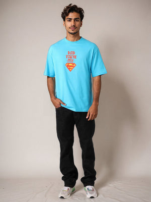 Men's Blue Boxy Fit Character Print Crew Neck T-shirt