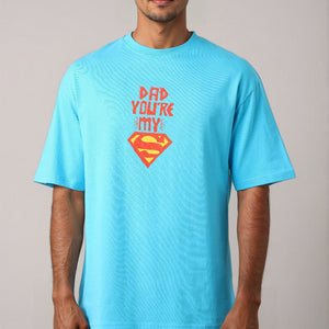 Men's Blue Boxy Fit Character Print Crew Neck T-shirt