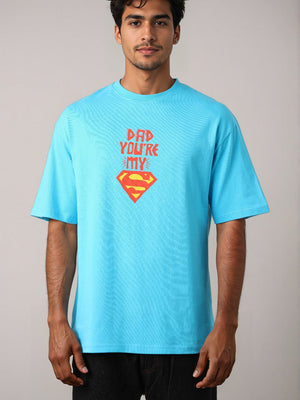 Men's Blue Boxy Fit Character Print Crew Neck T-shirt