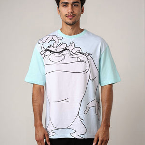 Men's Blue Boxy Fit Looney Tunes Character Back Print T-Shirt