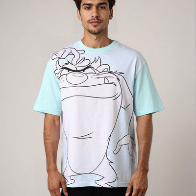 Men's Blue Boxy Fit Looney Tunes Character Back Print T-Shirt