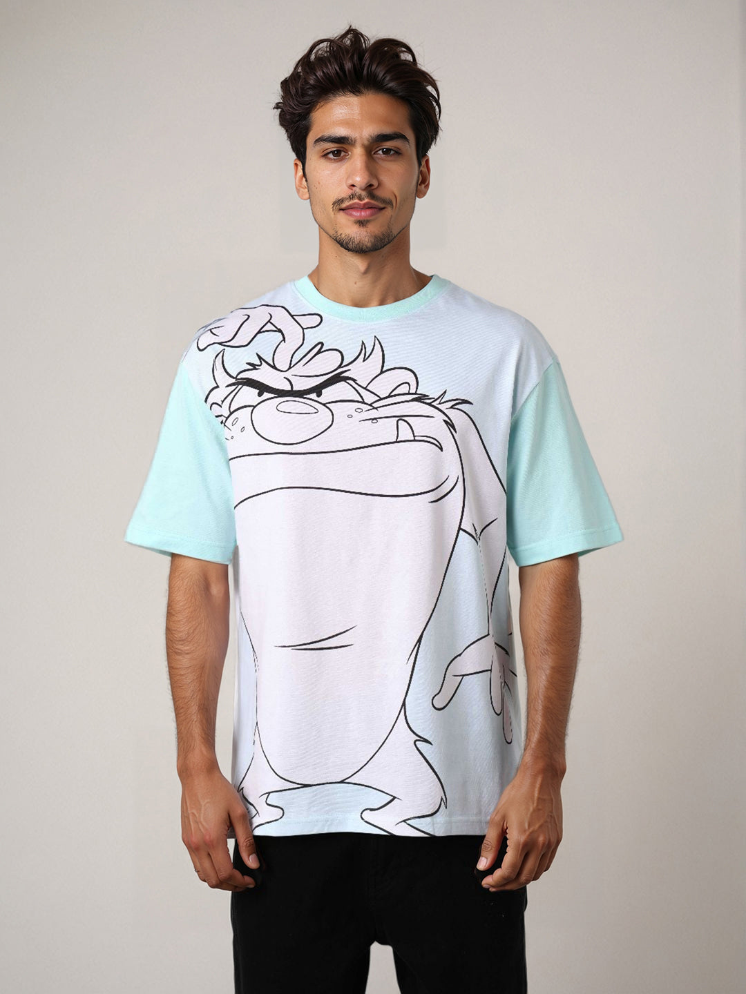 Men's Blue Boxy Fit Looney Tunes Character Back Print T-Shirt