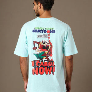Men's Blue Boxy Fit Looney Tunes Character Back Print T-Shirt