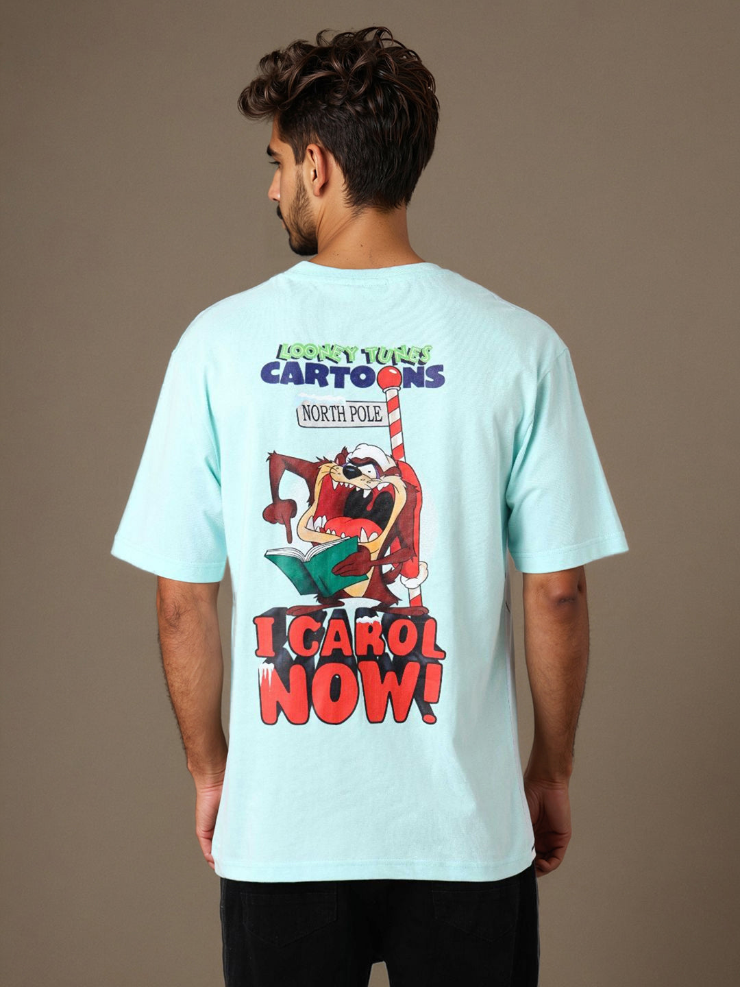 Men's Blue Boxy Fit Looney Tunes Character Back Print T-Shirt