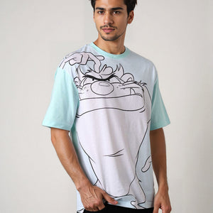 Men's Blue Boxy Fit Looney Tunes Character Back Print T-Shirt