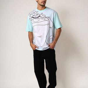 Men's Blue Boxy Fit Looney Tunes Character Back Print T-Shirt