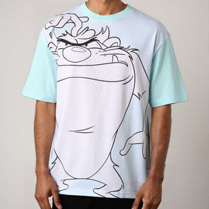 Men's Blue Boxy Fit Looney Tunes Character Back Print T-Shirt