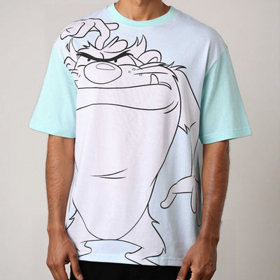Men's Blue Boxy Fit Looney Tunes Character Back Print T-Shirt