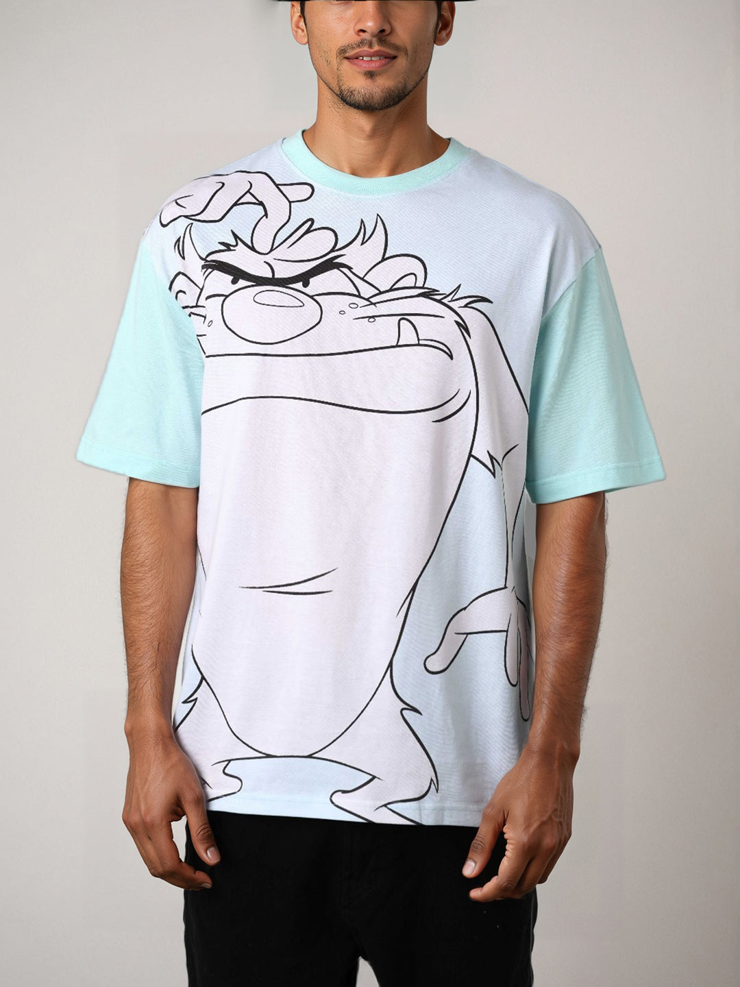 Men's Blue Boxy Fit Looney Tunes Character Back Print T-Shirt