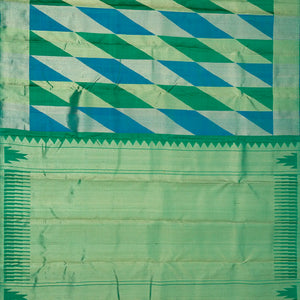 Sea Green Handloom Kanchipuram Silk Saree With Triangle Motifs