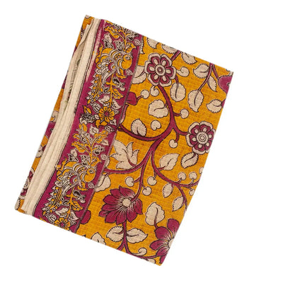 Mango Yellow Woven Kalamkari Kota Cotton Saree With Printed Floral Motifs