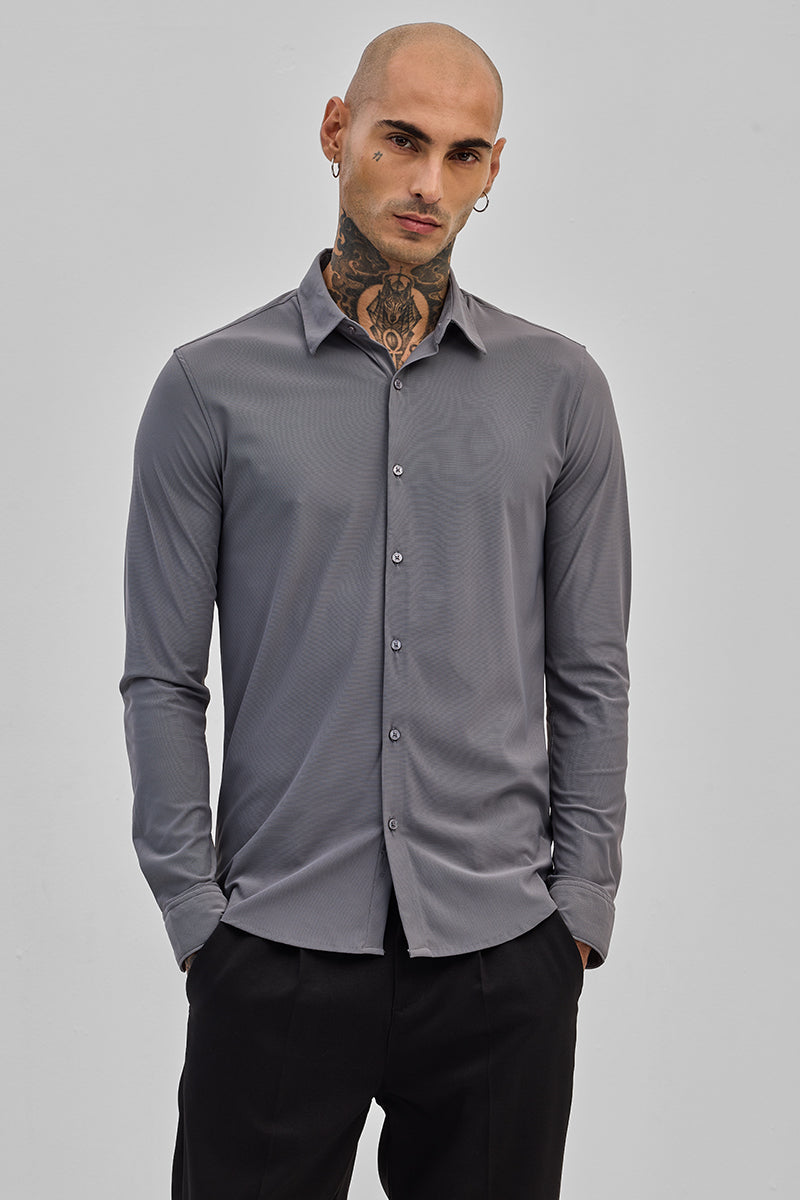 Grey Stretchable Slim Fit Shirt