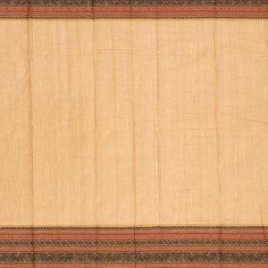 Beige Handloom Kanchi Cotton Saree With Rudraksham Stripes