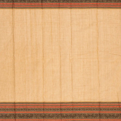 Beige Handloom Kanchi Cotton Saree With Rudraksham Stripes