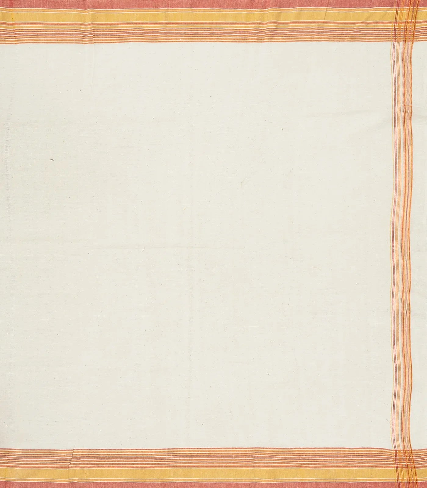 Off White Handloom Bhujodi Cotton Saree With Red Stripes