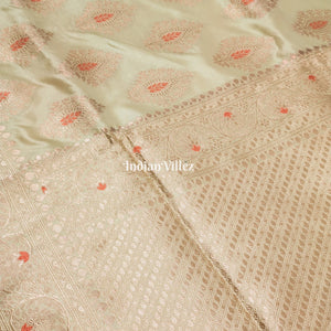 Beige Floral Motif Designer Meenakari Banarasi Silk Saree