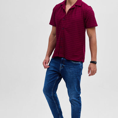 Red Textured Stripes Shirt