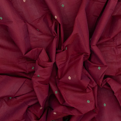 Burgundy Handloom Kanchi Cotton Saree With Diamond Motifs