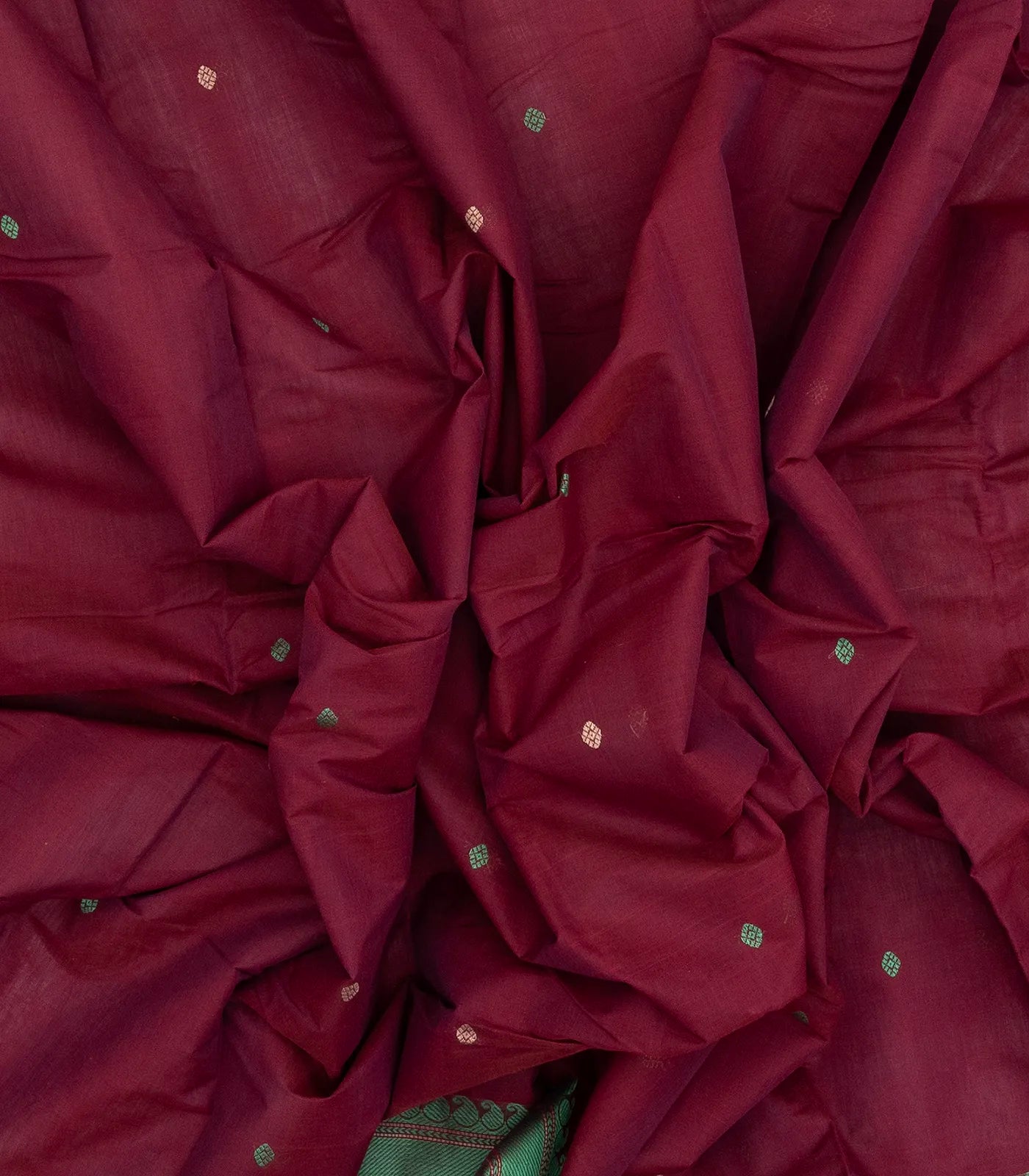 Burgundy Handloom Kanchi Cotton Saree With Diamond Motifs