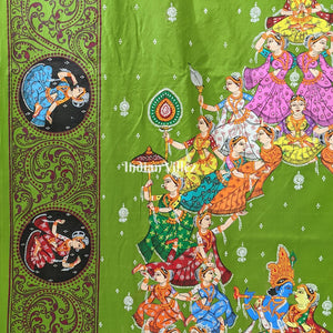 Parrot Green Kandarpa Rath Hand-painted Pattachitra Saree
