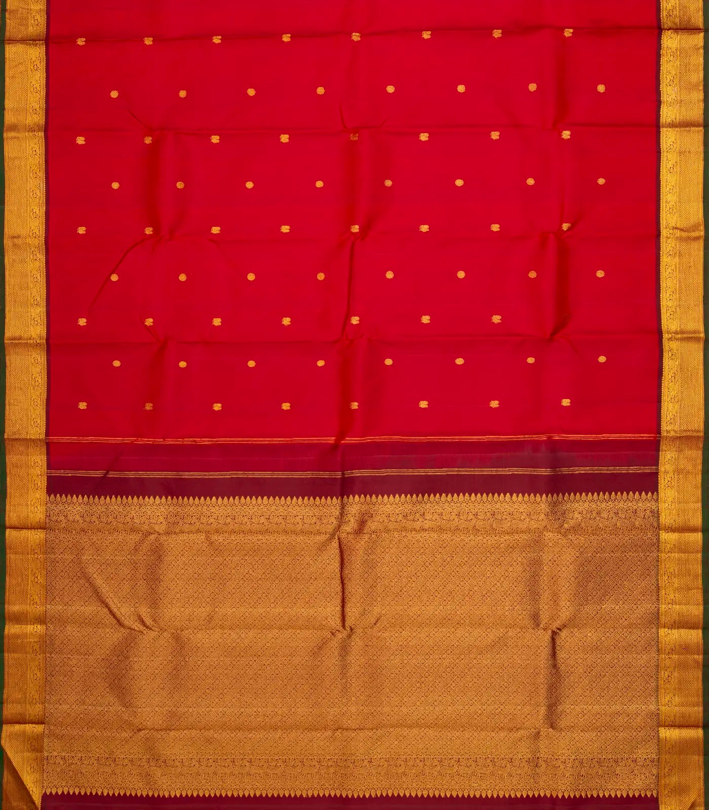 Red Handloom Kanchipuram Silk Saree With Annam Buttas