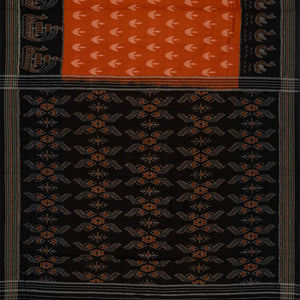 Rust Handloom Orissa Cotton Saree With Contrast Black Border