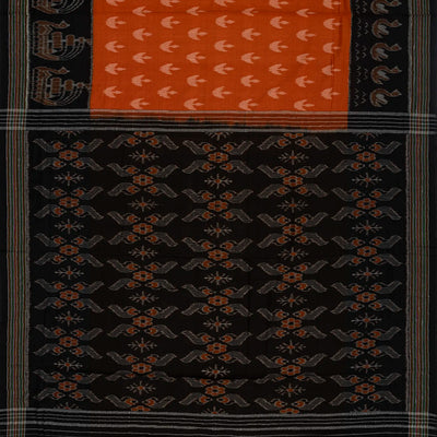 Rust Handloom Orissa Cotton Saree With Contrast Black Border