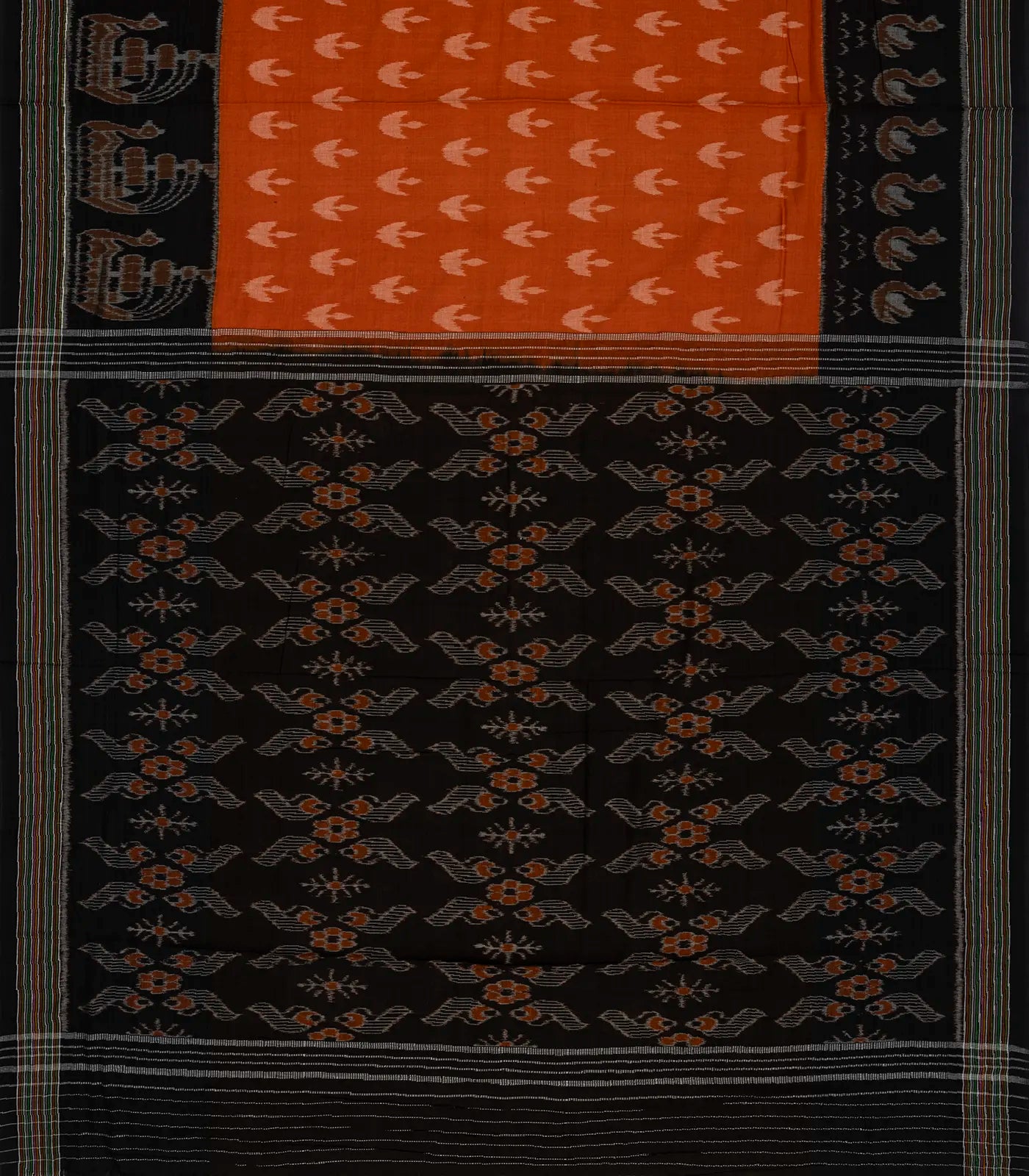 Rust Handloom Orissa Cotton Saree With Contrast Black Border