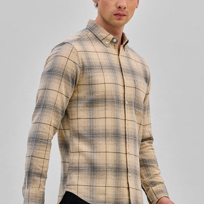 Beige Checks Slim Fit Shirt