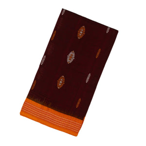 Maroon Handloom Orissa Cotton Saree With Mustard Tie & Dye Pallu