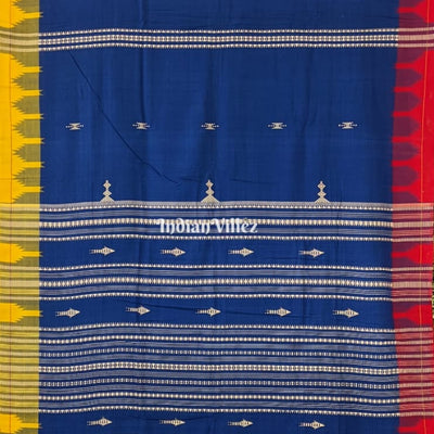 Blue with Yellow Red Borders Kotpad Natural Dye Odisha Handloom Saree