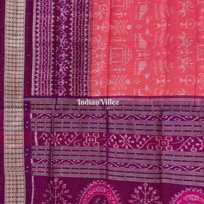 Orange Purple Odisha Ikat Tribal Theme Sambalpuri Silk Saree