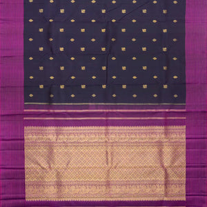 Navy Blue Handloom Kanchipuram Silk Saree With Annam Motifs