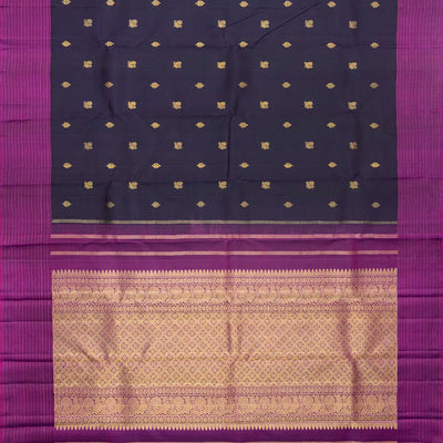 Navy Blue Handloom Kanchipuram Silk Saree With Annam Motifs